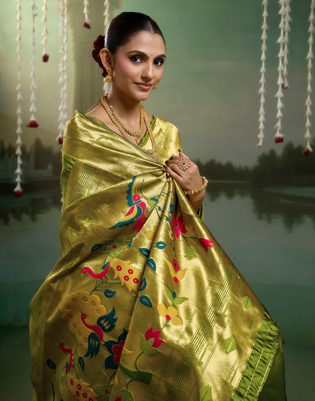Parrot Green Silk Woven Paithani Saree