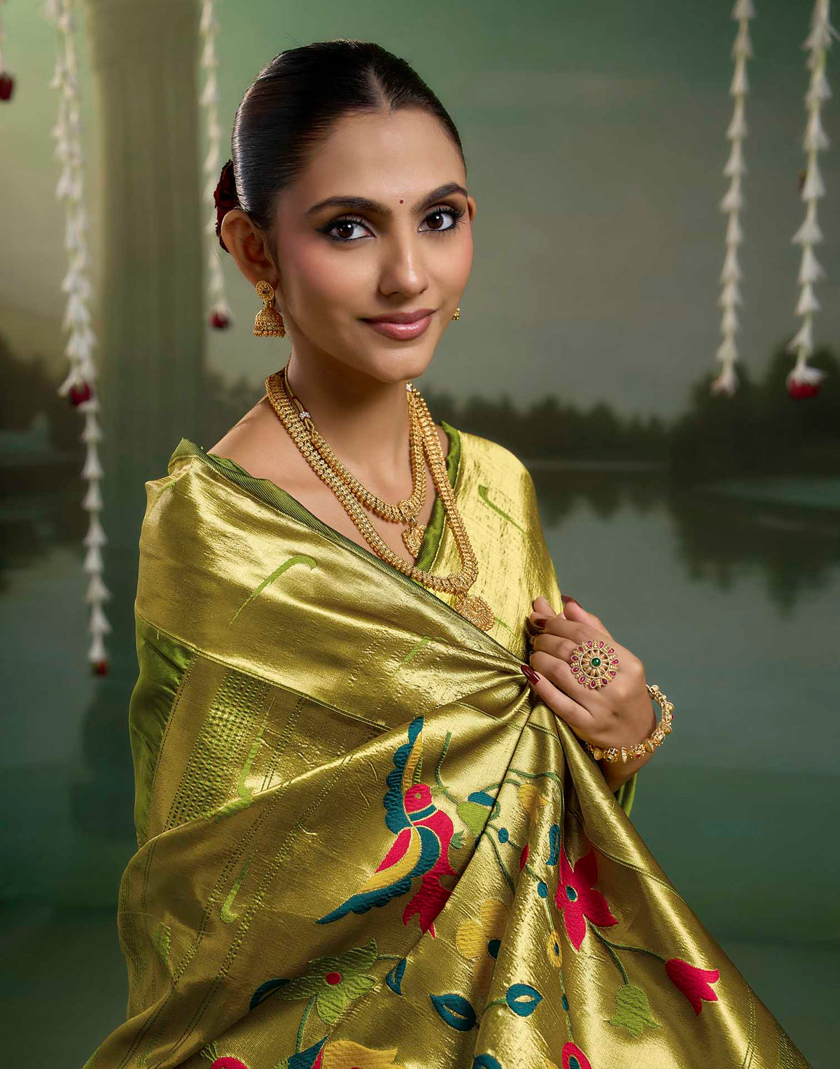 Parrot Green Silk Woven Paithani Saree