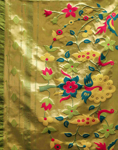 Parrot Green Silk Woven Paithani Saree