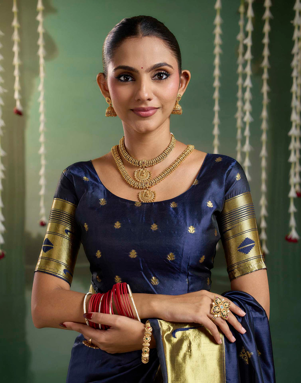 Navy Blue Silk Woven Paithani Saree