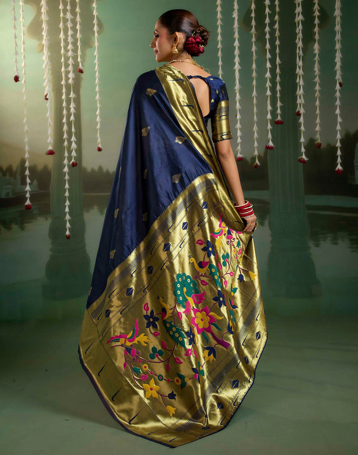 Navy Blue Silk Woven Paithani Saree