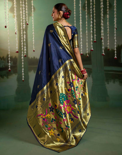 Navy Blue Silk Woven Paithani Saree