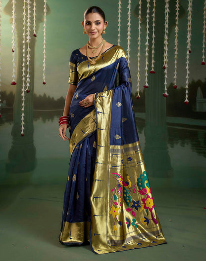 Navy Blue Silk Woven Paithani Saree