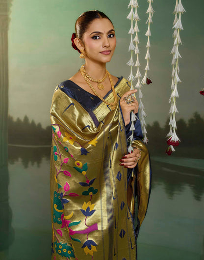 Navy Blue Silk Woven Paithani Saree