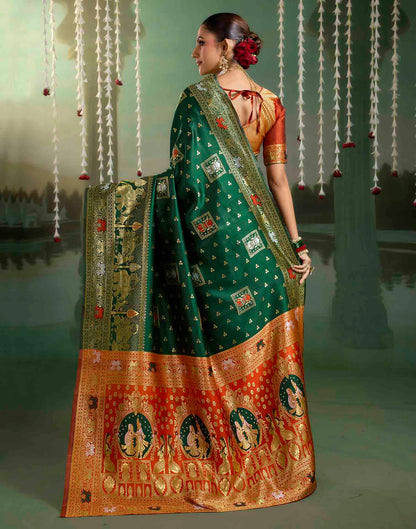 Dark Green Silk Woven Baluchari Saree