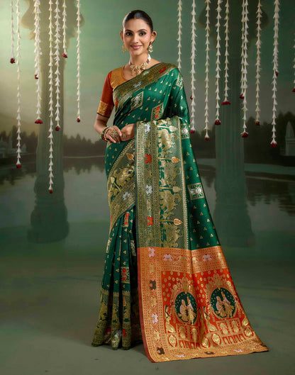Dark Green Silk Woven Baluchari Saree