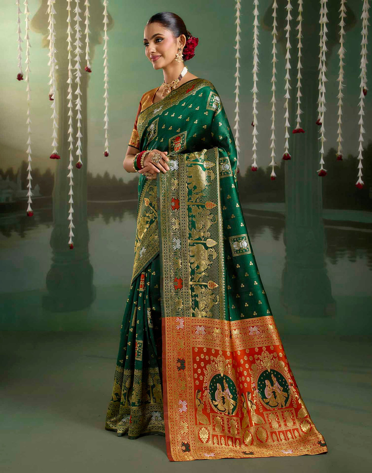 Dark Green Silk Woven Baluchari Saree
