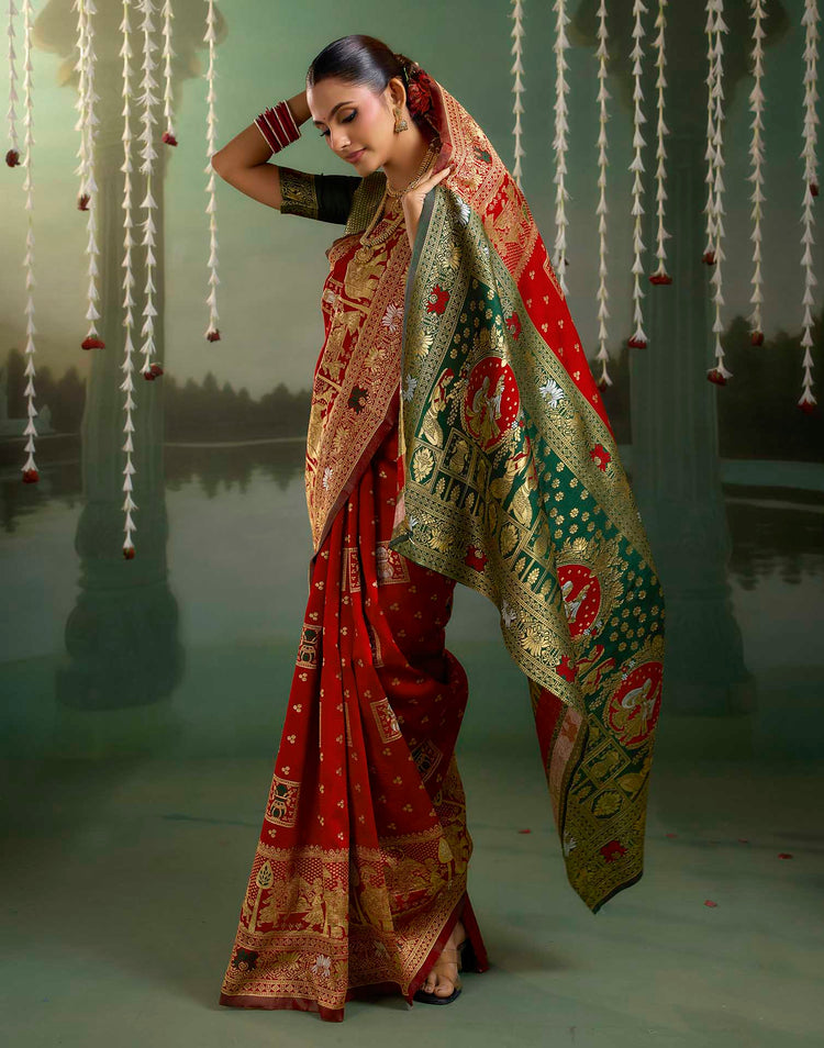 Maroon Silk Woven Baluchari Saree