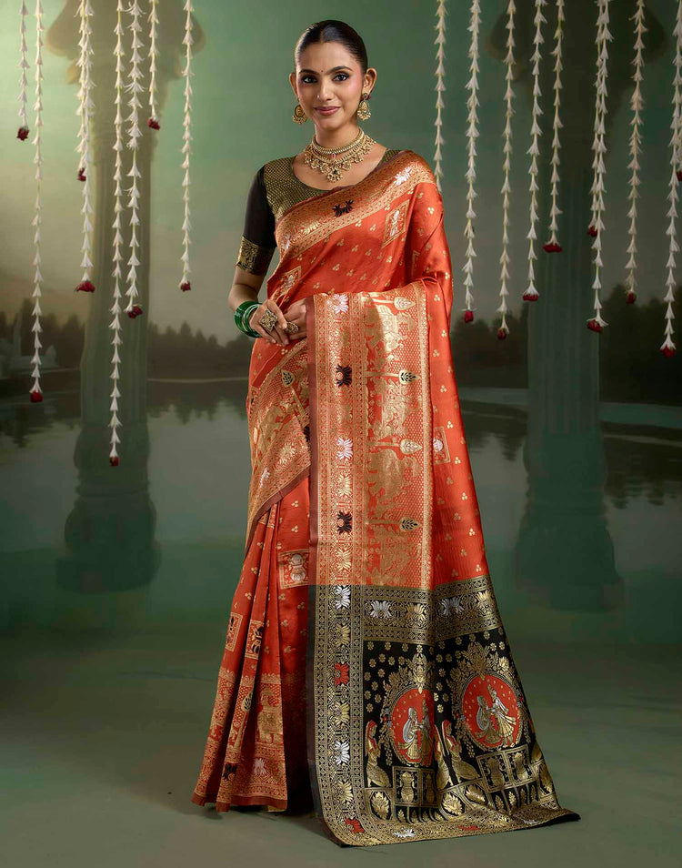 Bright Red Silk Woven Baluchari Saree