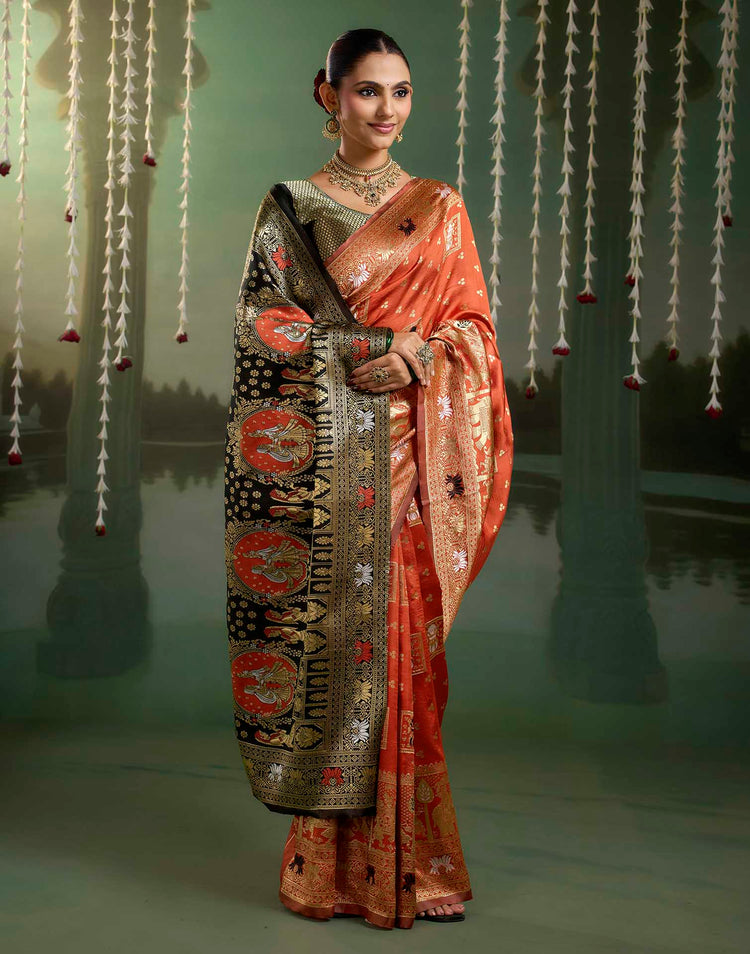 Bright Red Silk Woven Baluchari Saree