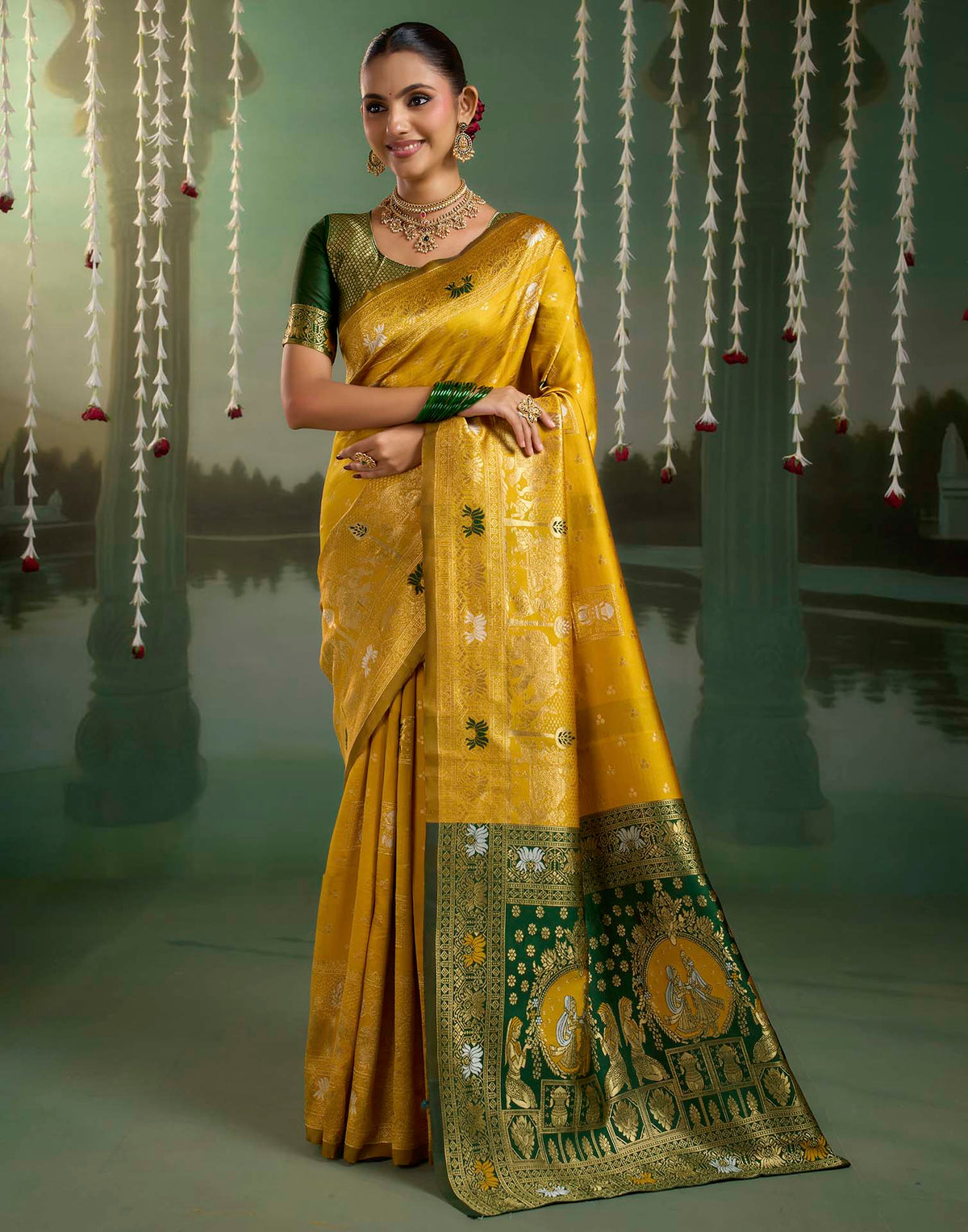 Yellow Silk Woven Baluchari Saree
