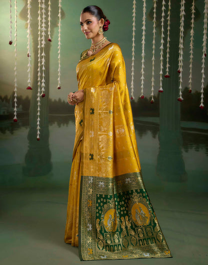 Yellow Silk Woven Baluchari Saree