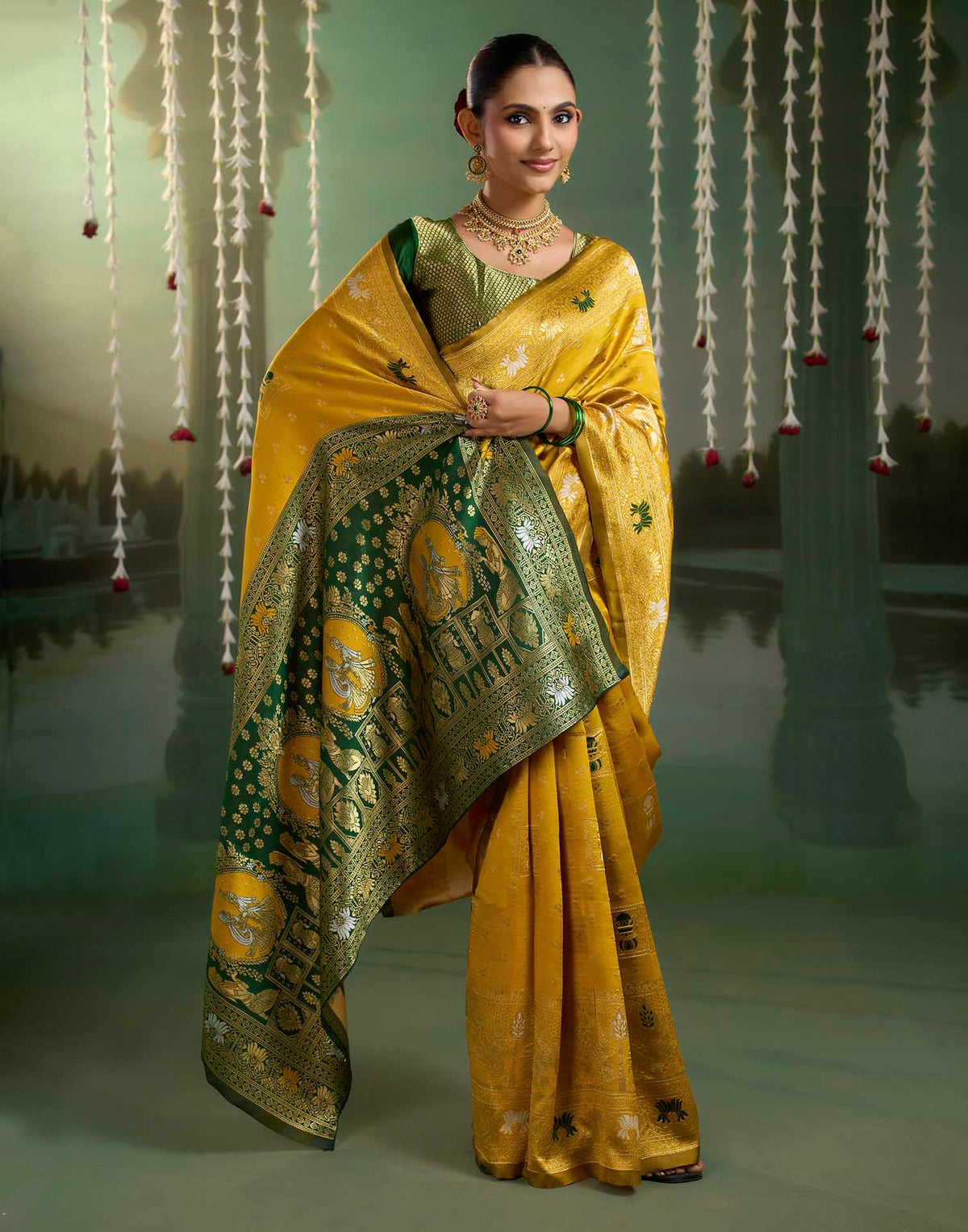 Yellow Silk Woven Baluchari Saree