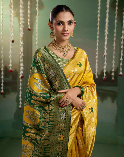 Yellow Silk Woven Baluchari Saree
