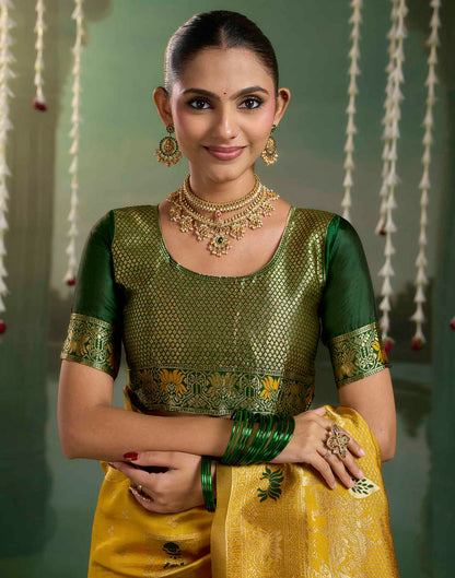 Yellow Silk Woven Baluchari Saree