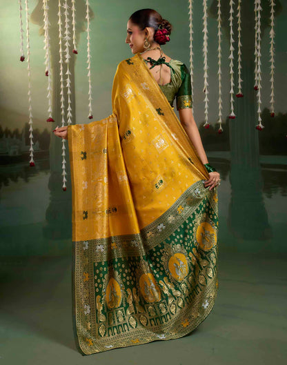 Yellow Silk Woven Baluchari Saree
