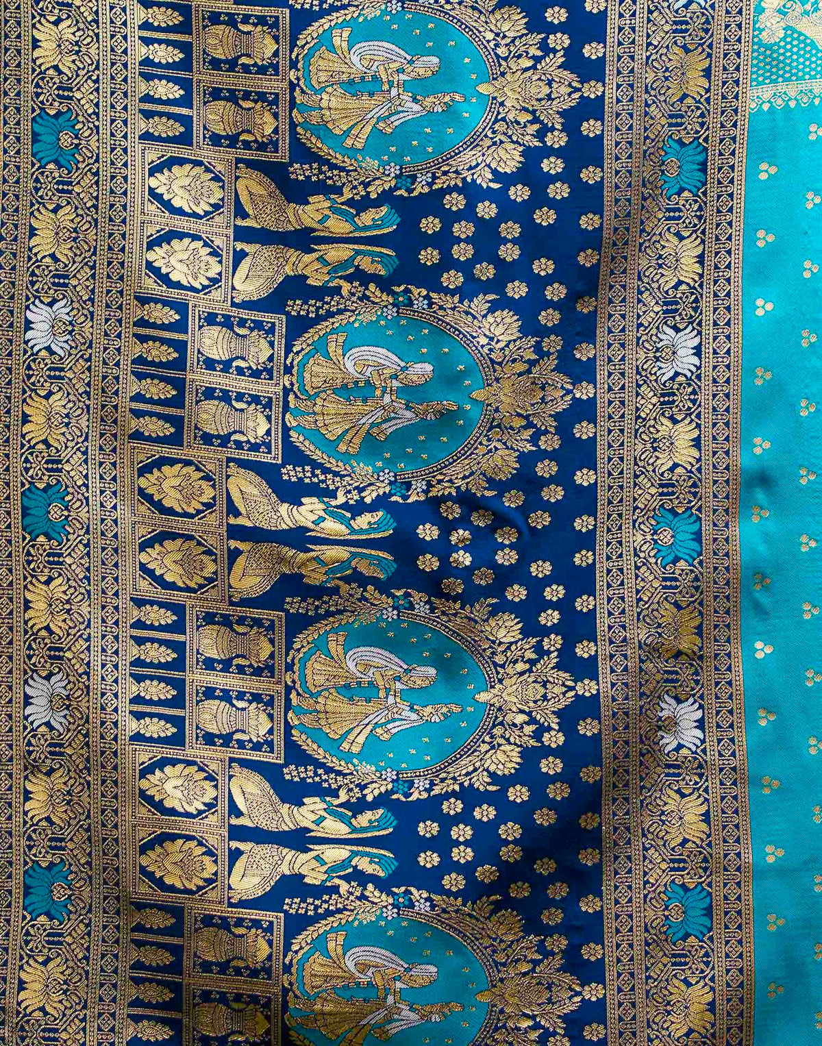 Teal Blue Silk Woven Baluchari Saree