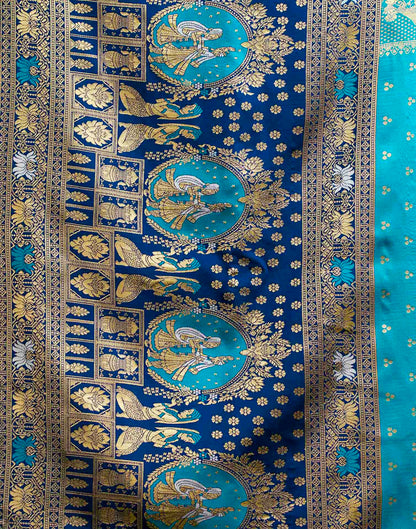Teal Blue Silk Woven Baluchari Saree