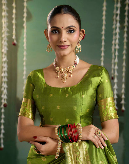 Parrot Green Silk Woven Paithani Saree