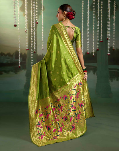 Parrot Green Silk Woven Paithani Saree