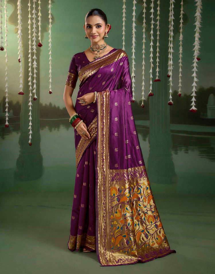 Purple Silk Woven Paithani Saree