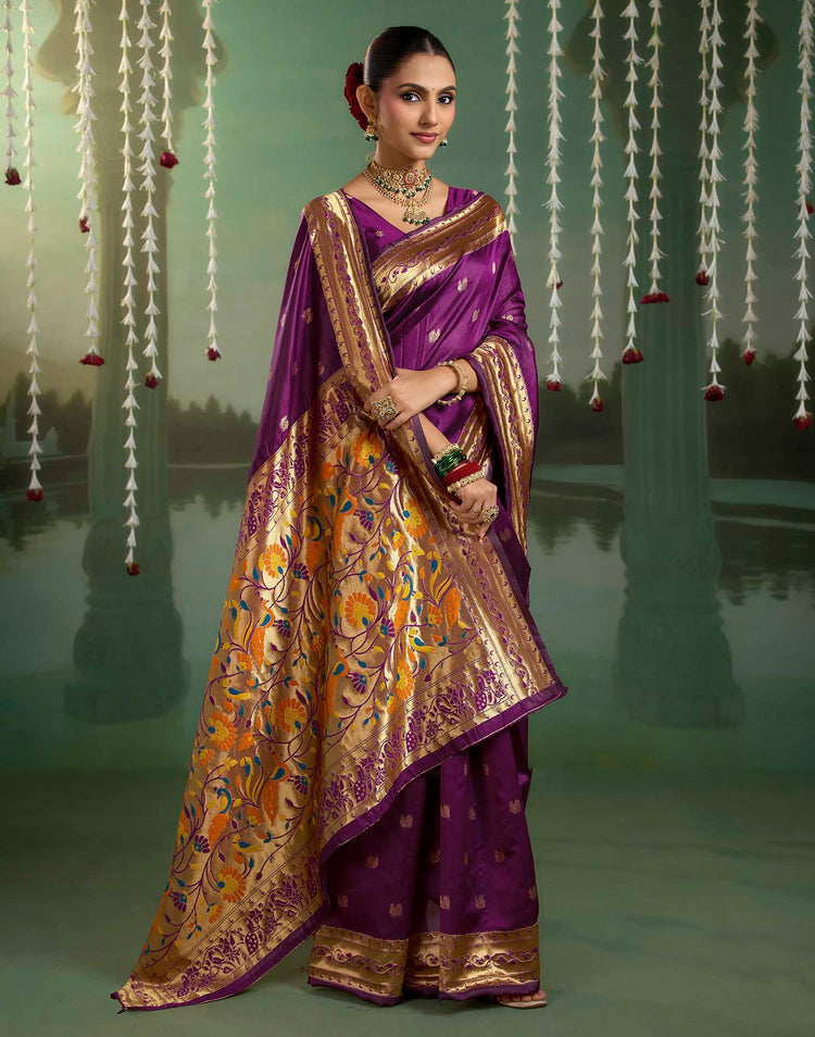 Purple Silk Woven Paithani Saree