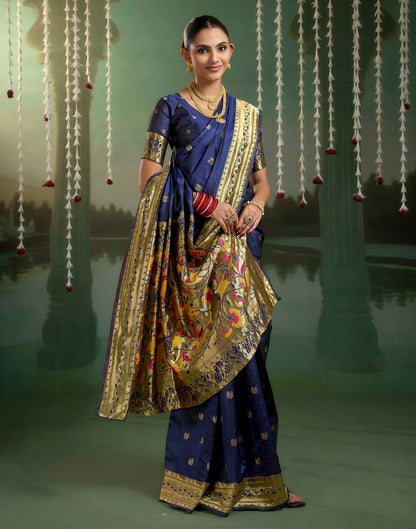 Navy Blue Silk Woven Paithani Saree