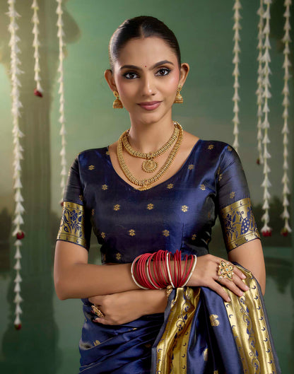 Navy Blue Silk Woven Paithani Saree