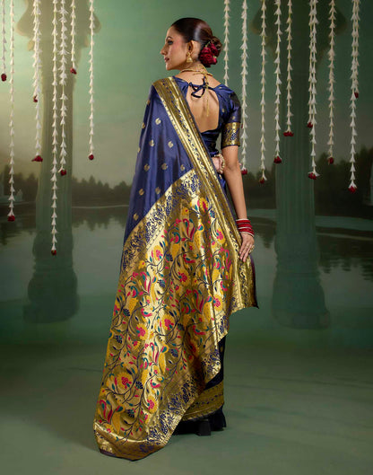 Navy Blue Silk Woven Paithani Saree