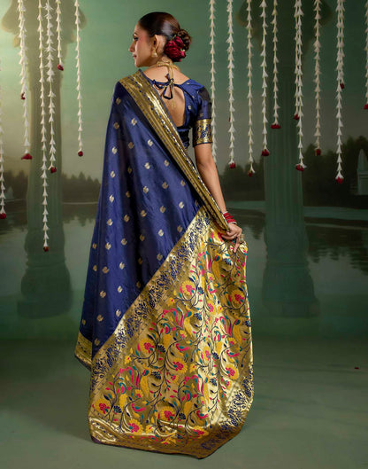 Navy Blue Silk Woven Paithani Saree