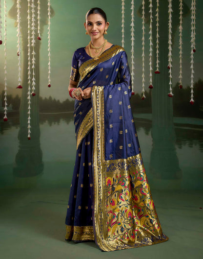 Navy Blue Silk Woven Paithani Saree