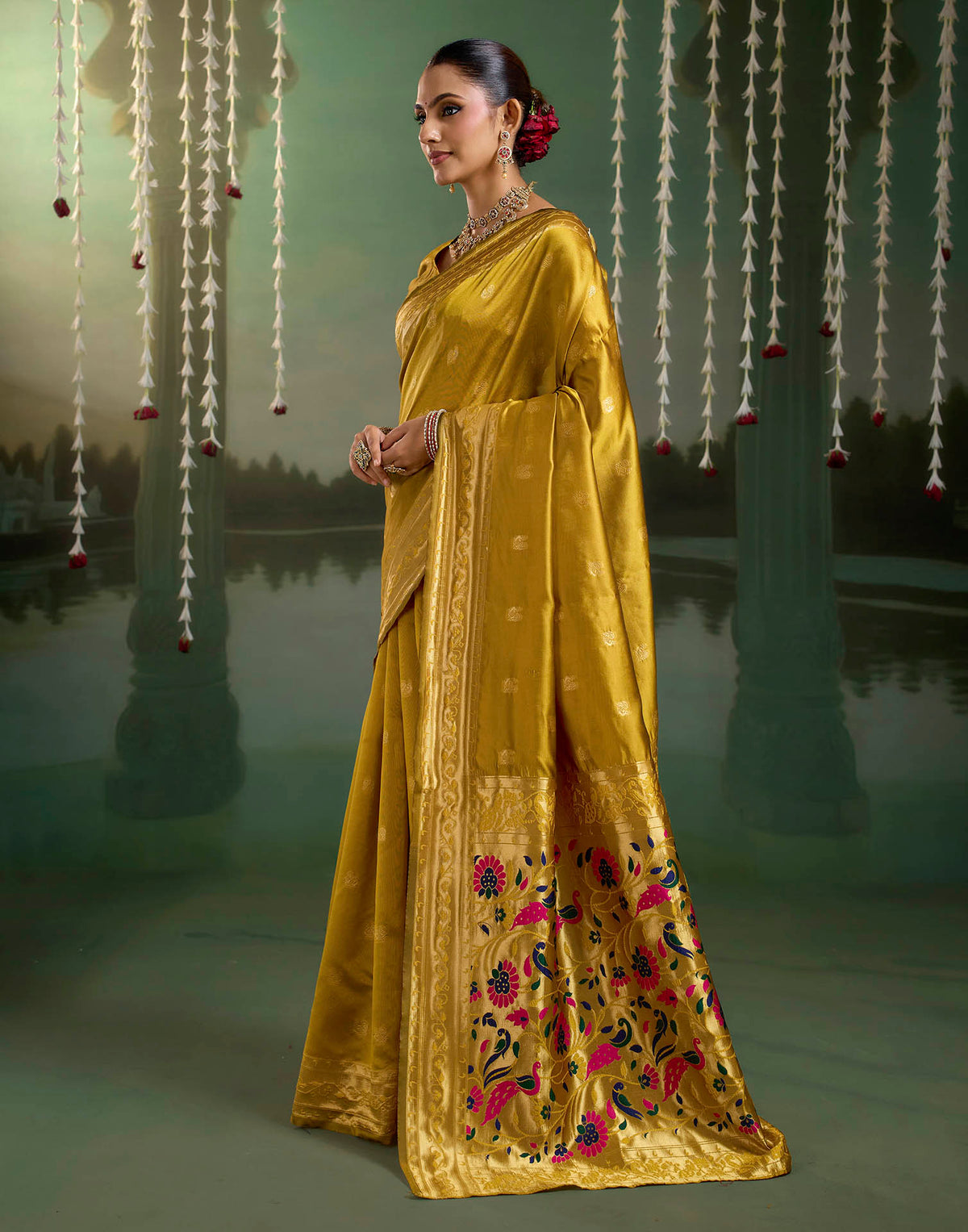 Mustard Yellow Silk Woven Paithani Saree