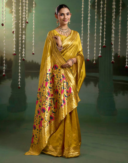 Mustard Yellow Silk Woven Paithani Saree