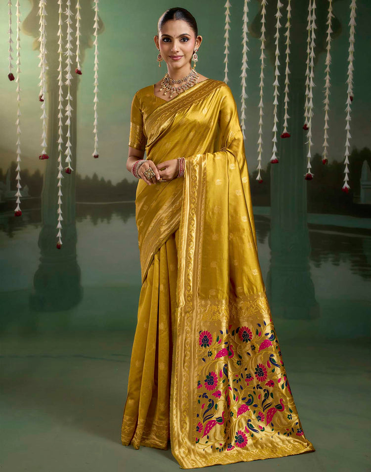 Mustard Yellow Silk Woven Paithani Saree