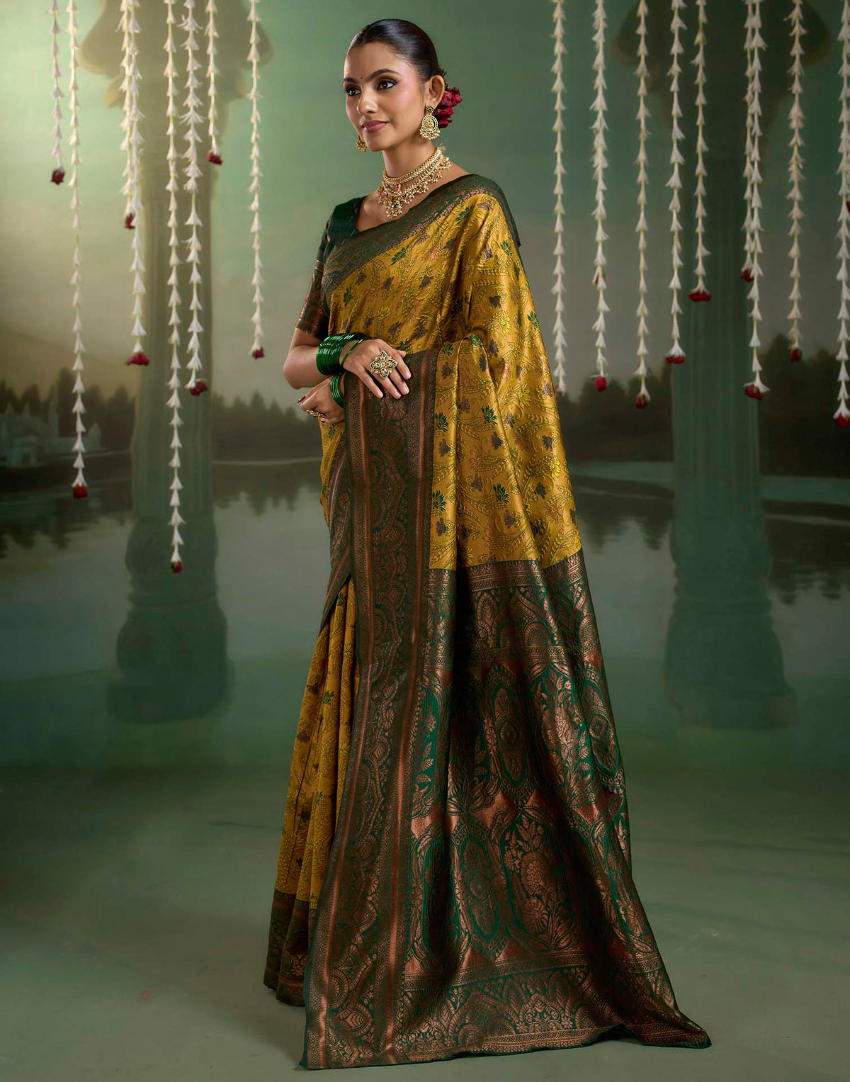 Dusty Yellow Silk Woven Banarasi Saree