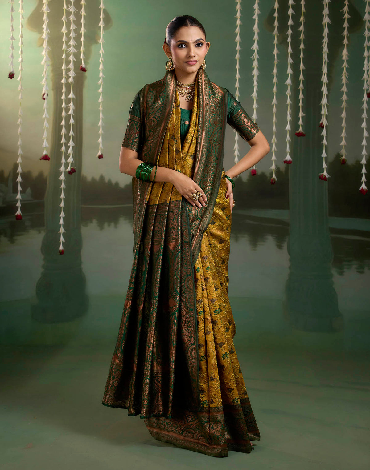 Dusty Yellow Silk Woven Banarasi Saree