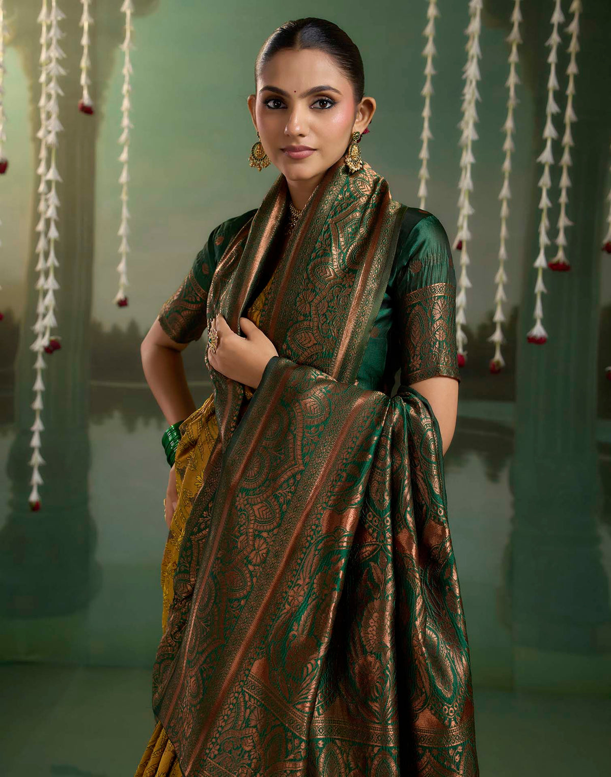 Dusty Yellow Silk Woven Banarasi Saree