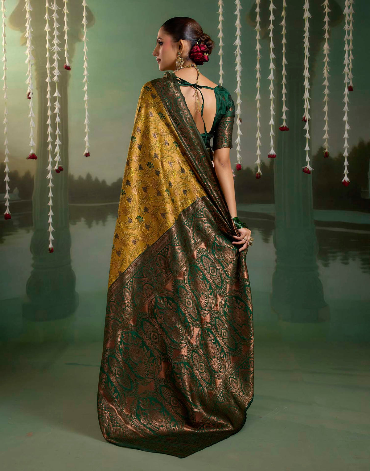 Dusty Yellow Silk Woven Banarasi Saree
