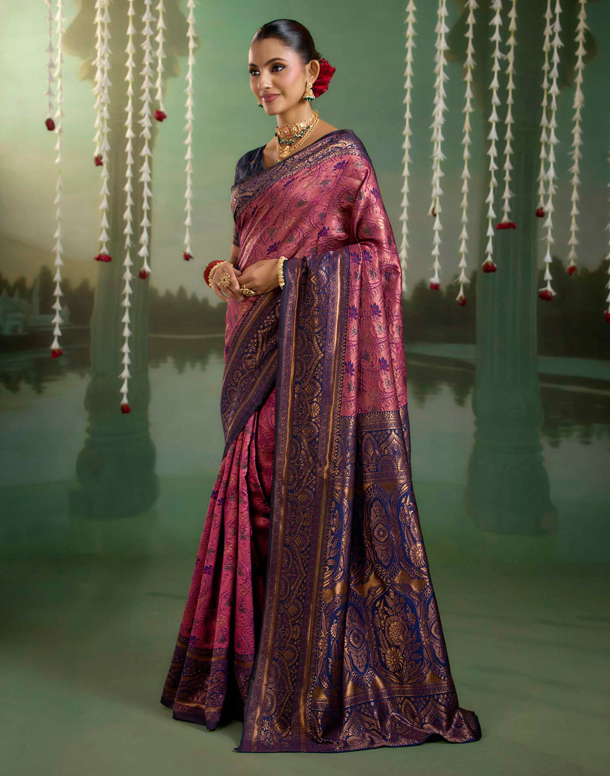 Rani Pink Silk Woven Banarasi Saree