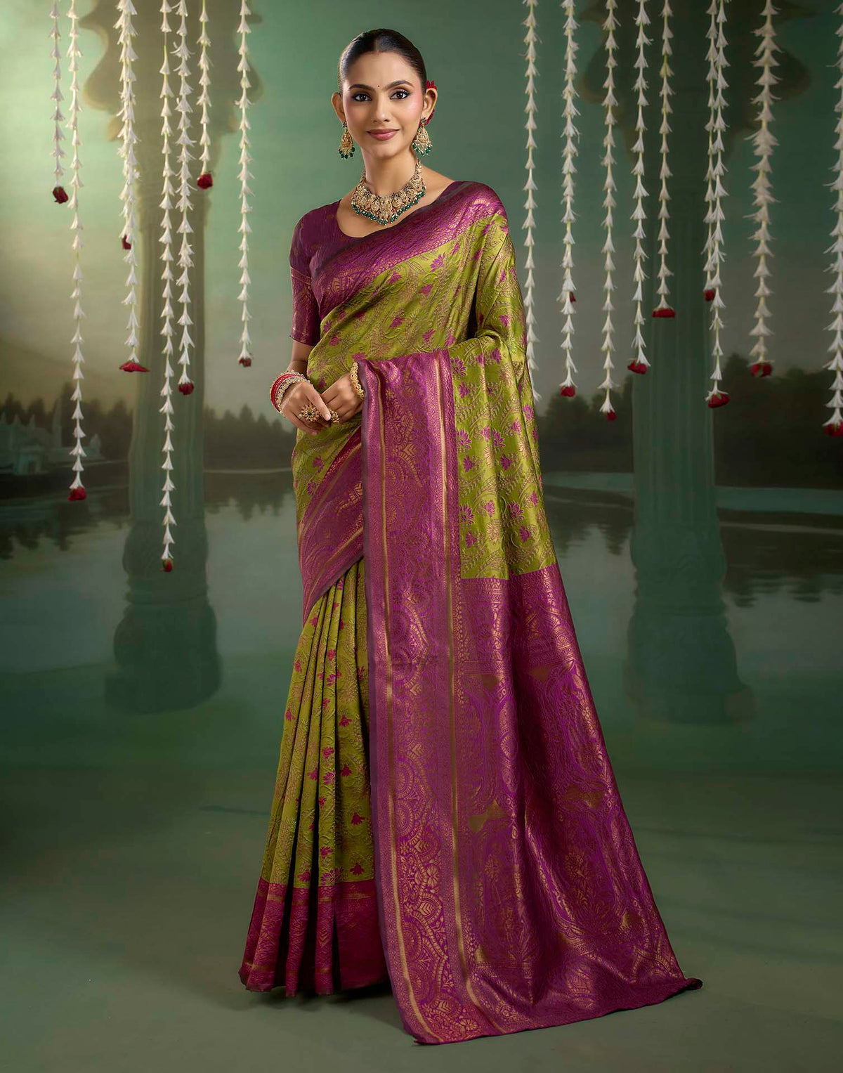 Mehandi Green Silk Woven Banarasi Saree