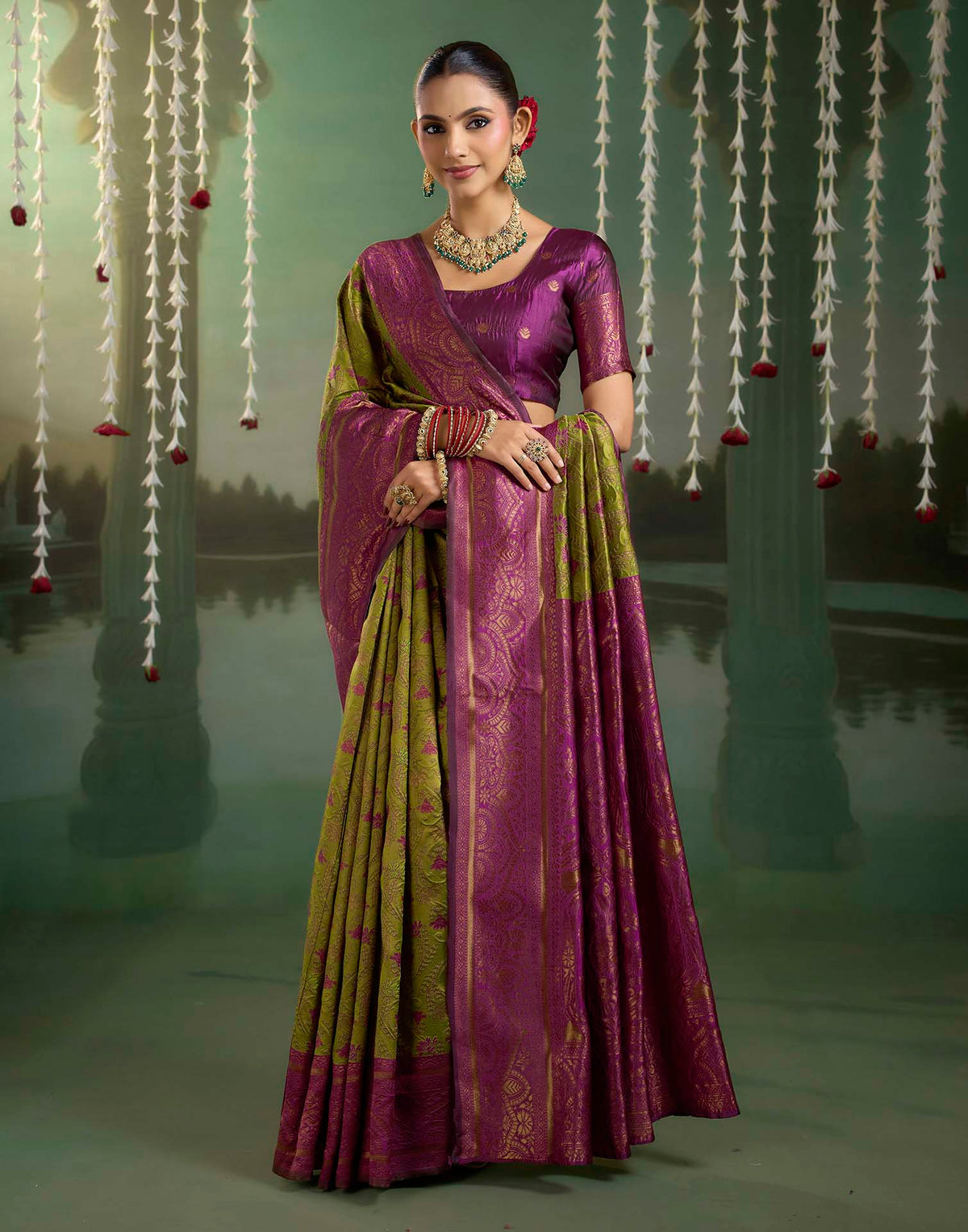 Mehandi Green Silk Woven Banarasi Saree