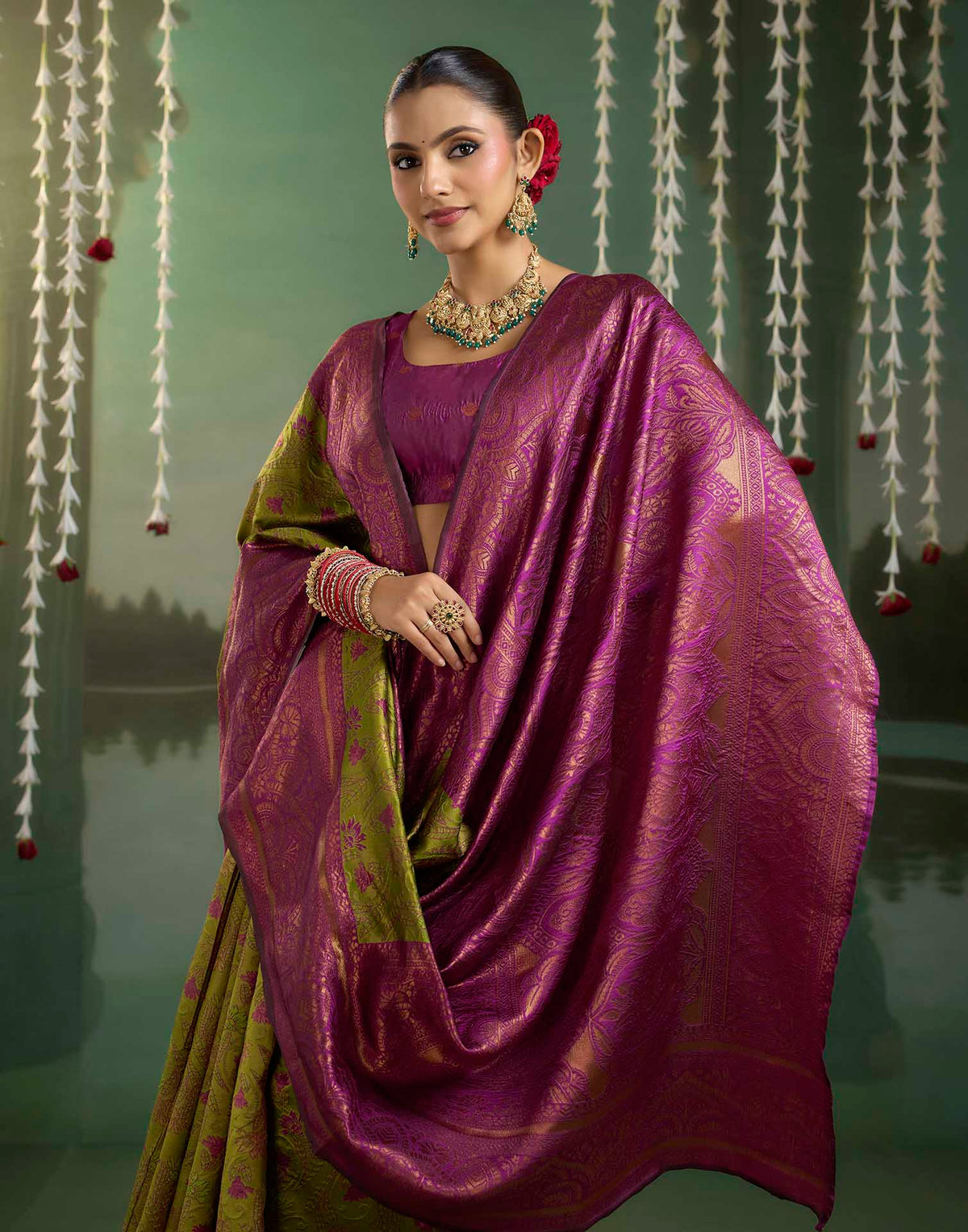 Mehandi Green Silk Woven Banarasi Saree