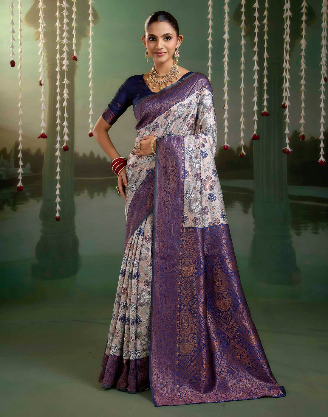 Grey Silk Woven Banarasi Saree