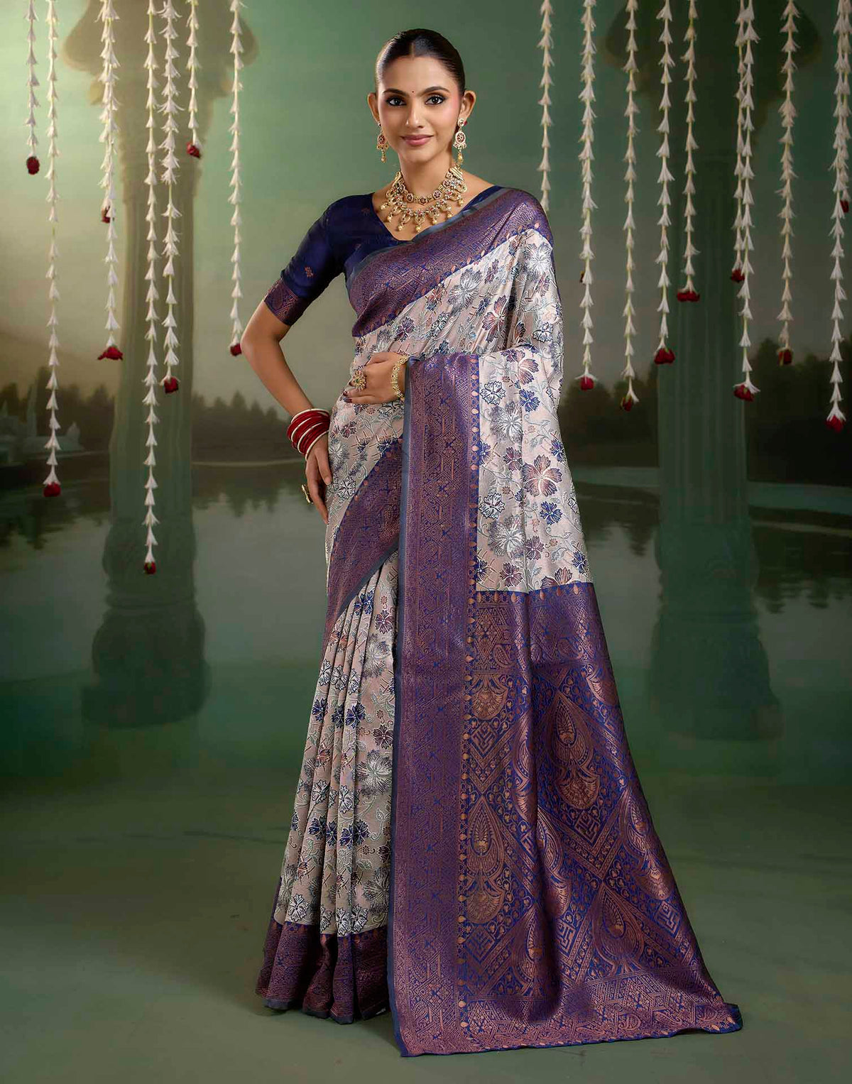 Grey Silk Woven Banarasi Saree