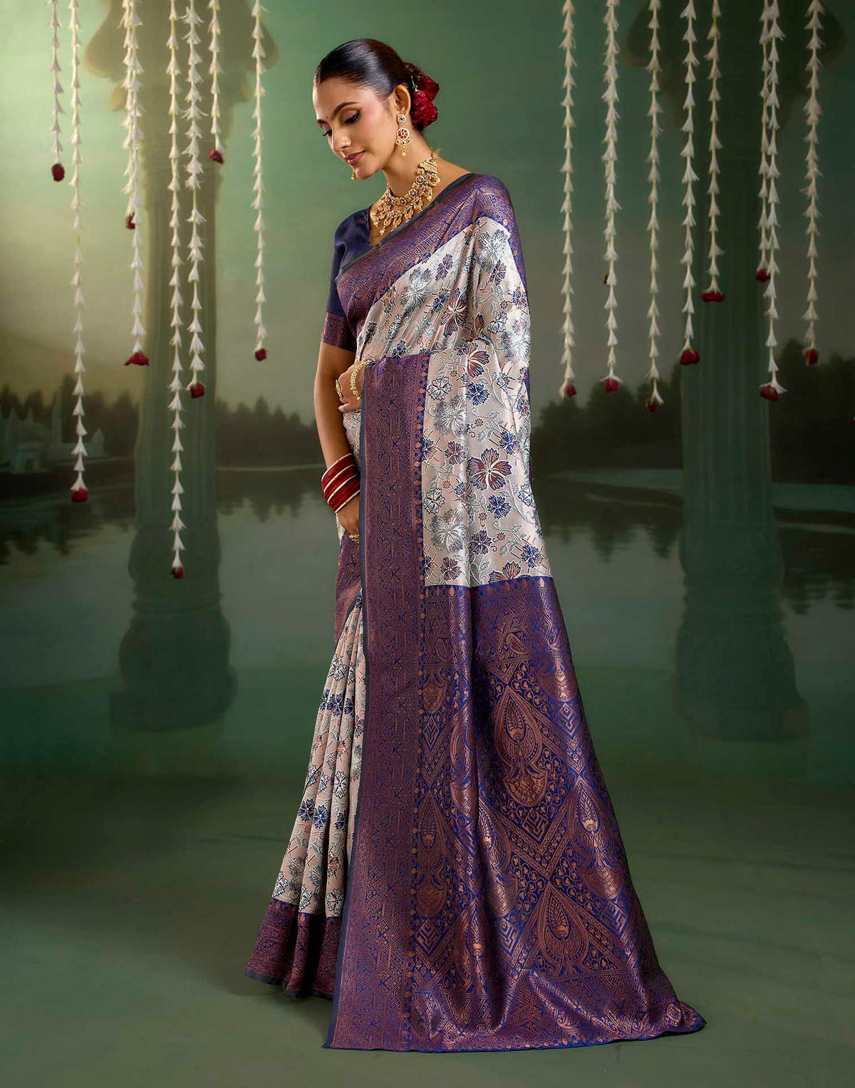 Grey Silk Woven Banarasi Saree