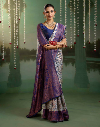 Grey Silk Woven Banarasi Saree
