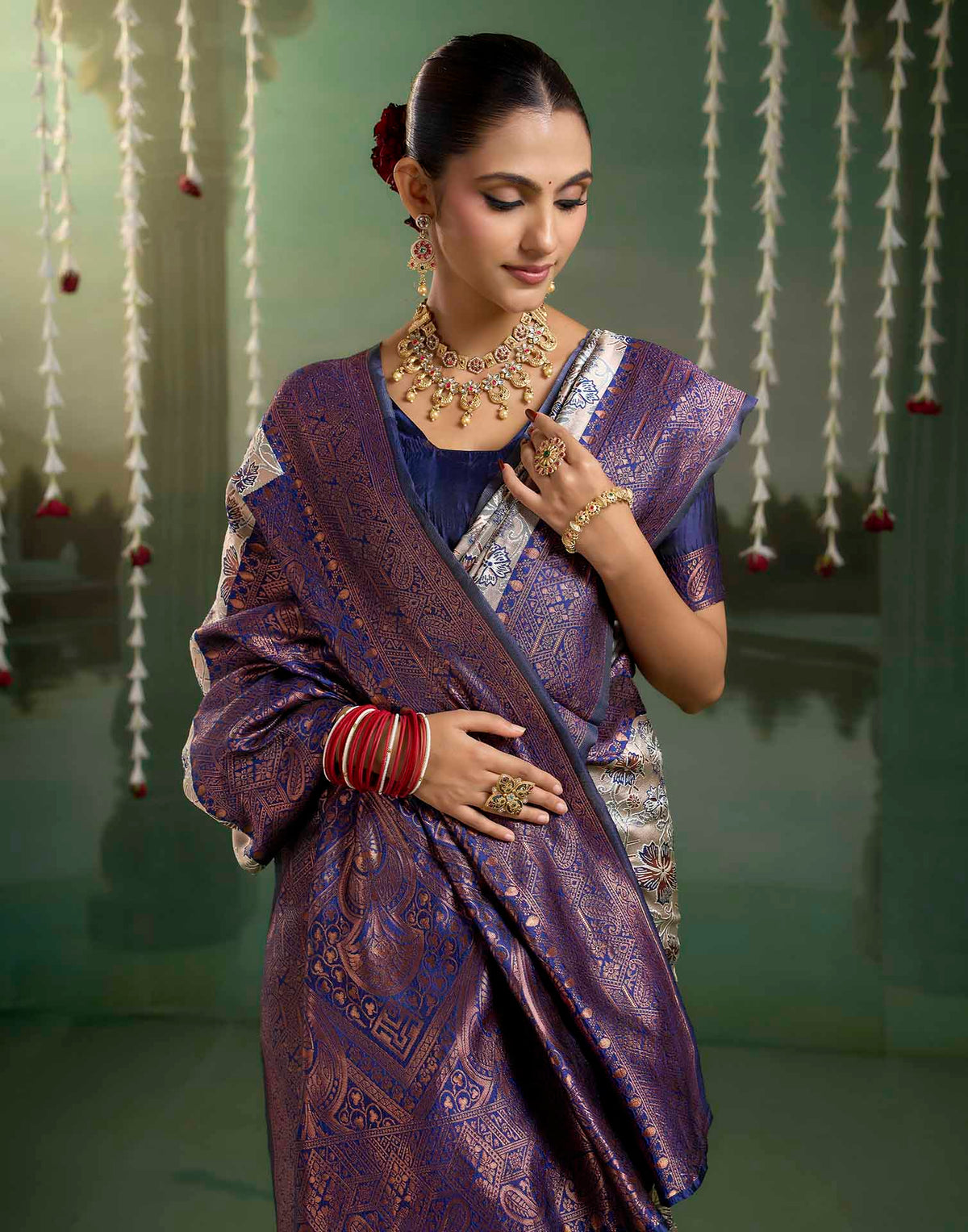 Grey Silk Woven Banarasi Saree