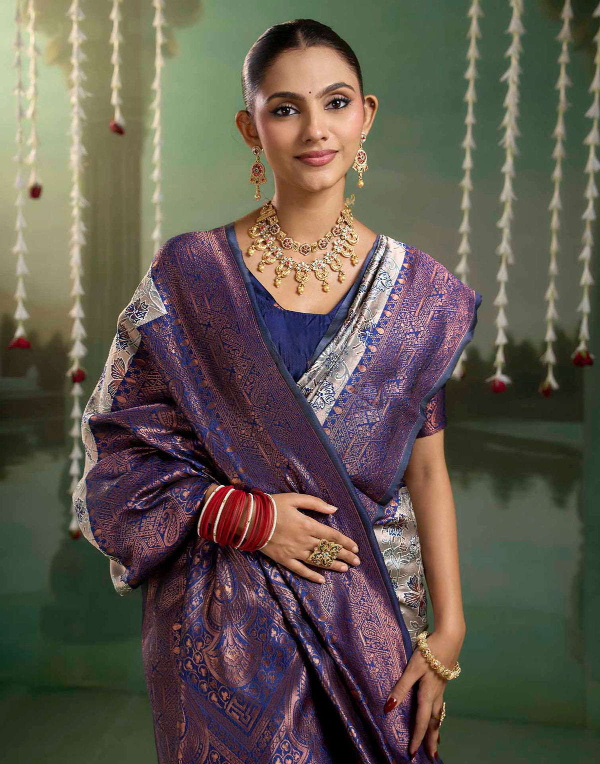 Grey Silk Woven Banarasi Saree