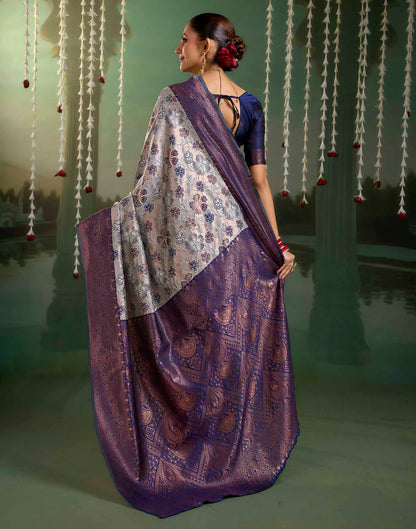 Grey Silk Woven Banarasi Saree