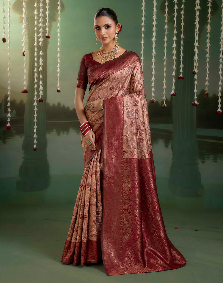 Dusty Peach Silk Woven Banarasi Saree
